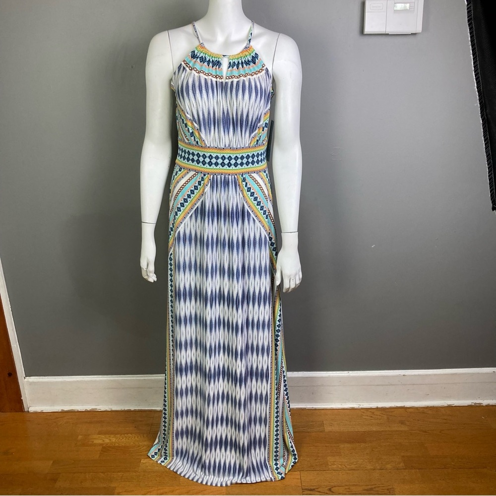 London Times maxi dress size 8 NWT Southwestern halter longline sleek Cleopatra - Picture 3 of 15